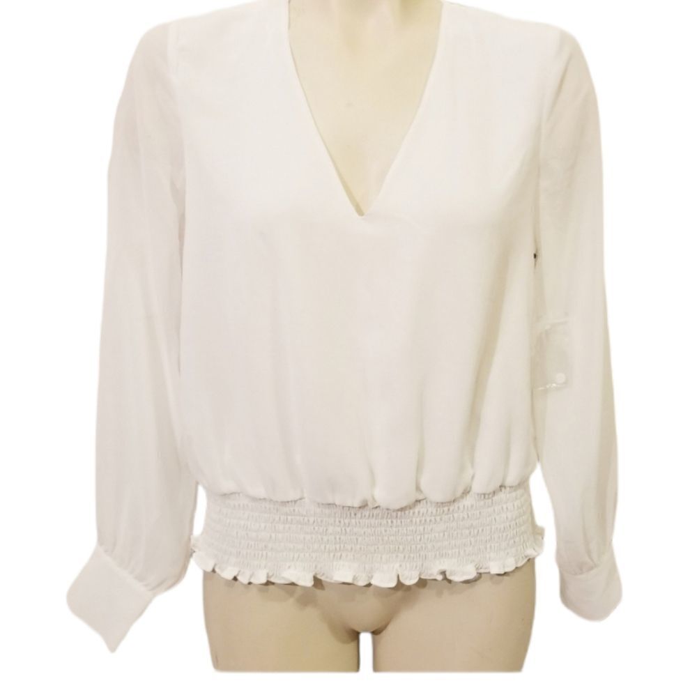 1 State Sheer Gathered Waist Blouse Size S